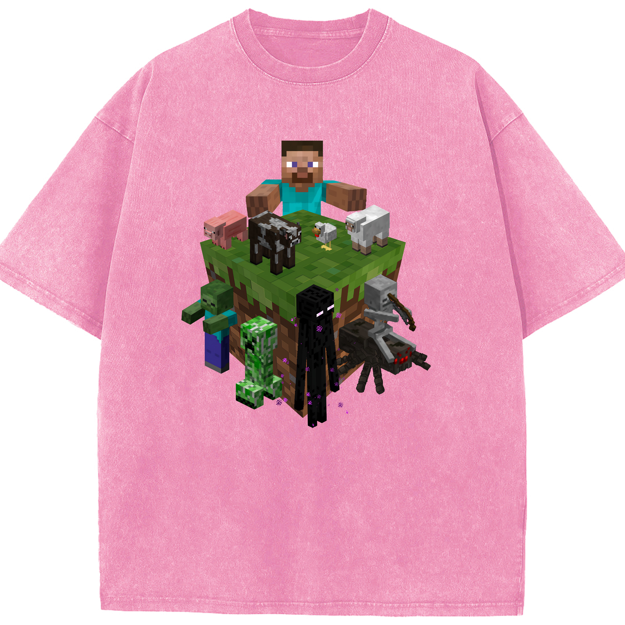 （画像用） マインクラフト ブロックの世界 Minecraft MC Block world 綿100% ヴィンテージ風 半袖Tシャツ（フロントプリント）